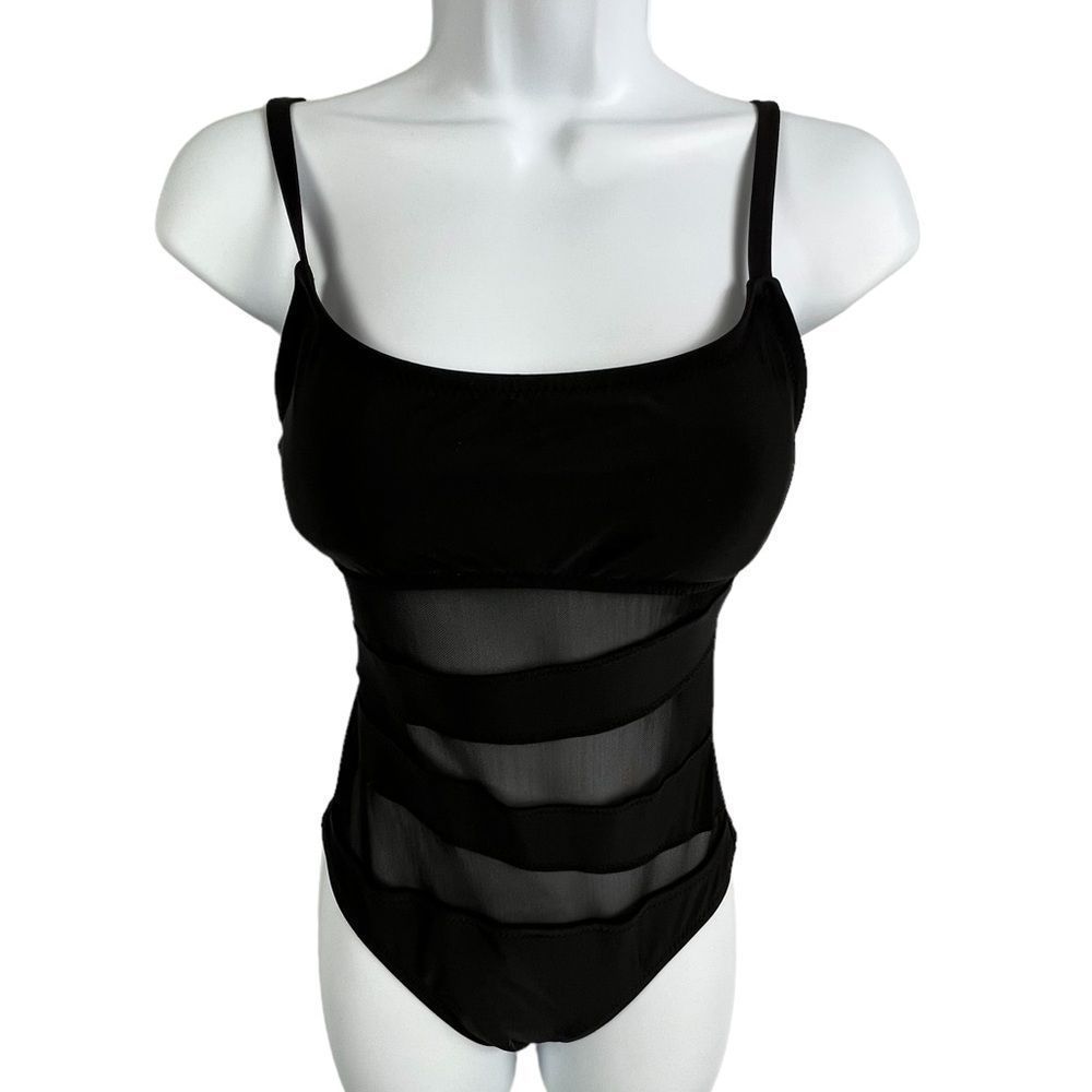 Black Sheer Panel One-Piece Swimsuit - Women's Swim